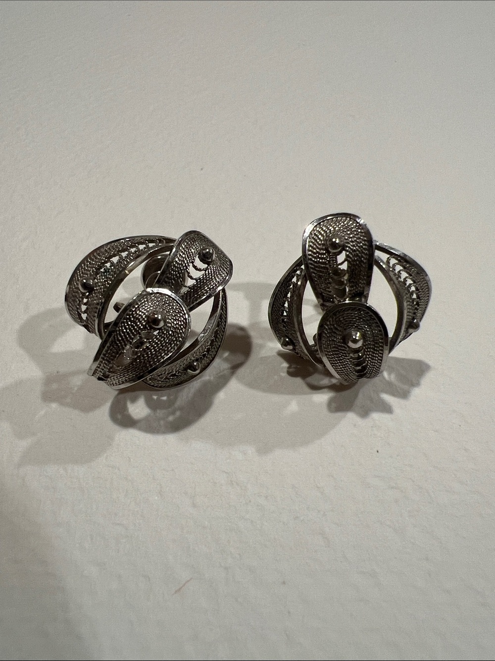 Vintage Sterling Silver Filigree Clip Earrings